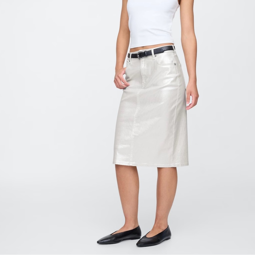 Sparkly silver denim pencil skirt